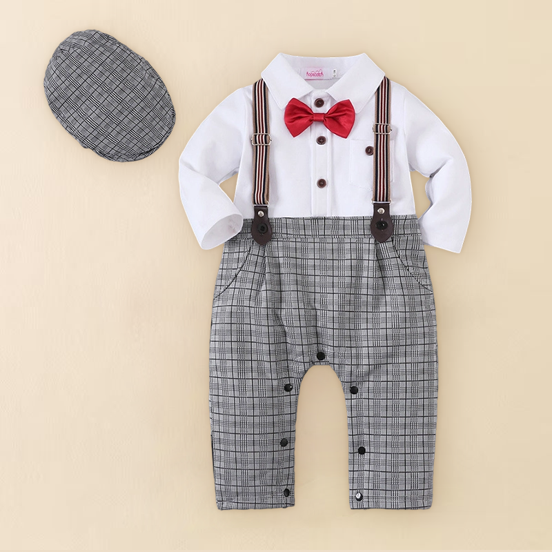 2pcs Baby Boy British Style Romper with Matching Hat