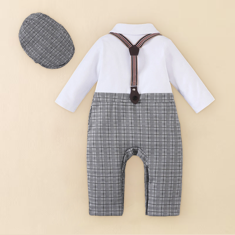 2pcs Baby Boy British Style Romper with Matching Hat