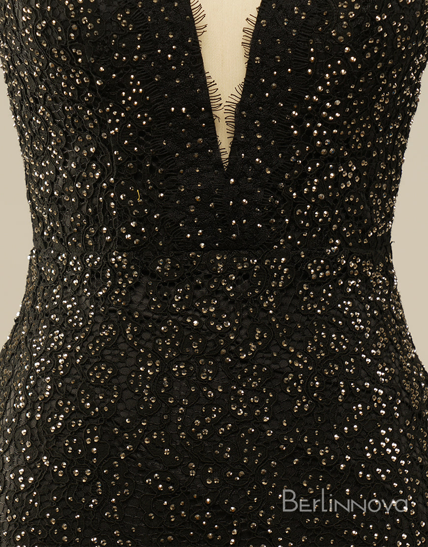 Elegant Glitter Rhinestone Lace Long Prom Dress