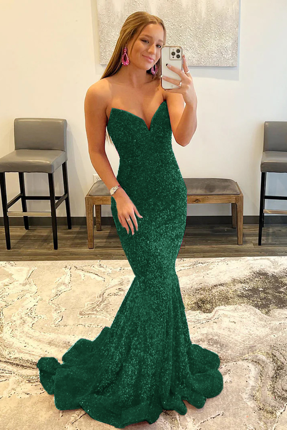 Mermaid Elegant Strapless Long Dress With Sequins