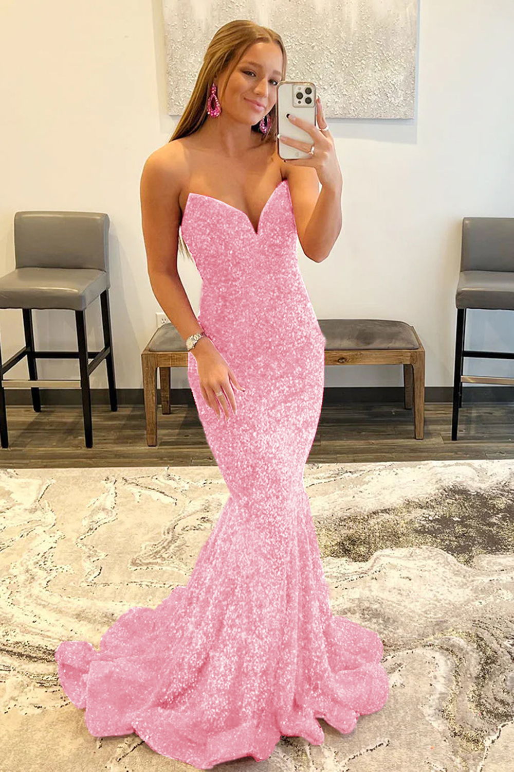 Mermaid Elegant Strapless Long Dress With Sequins