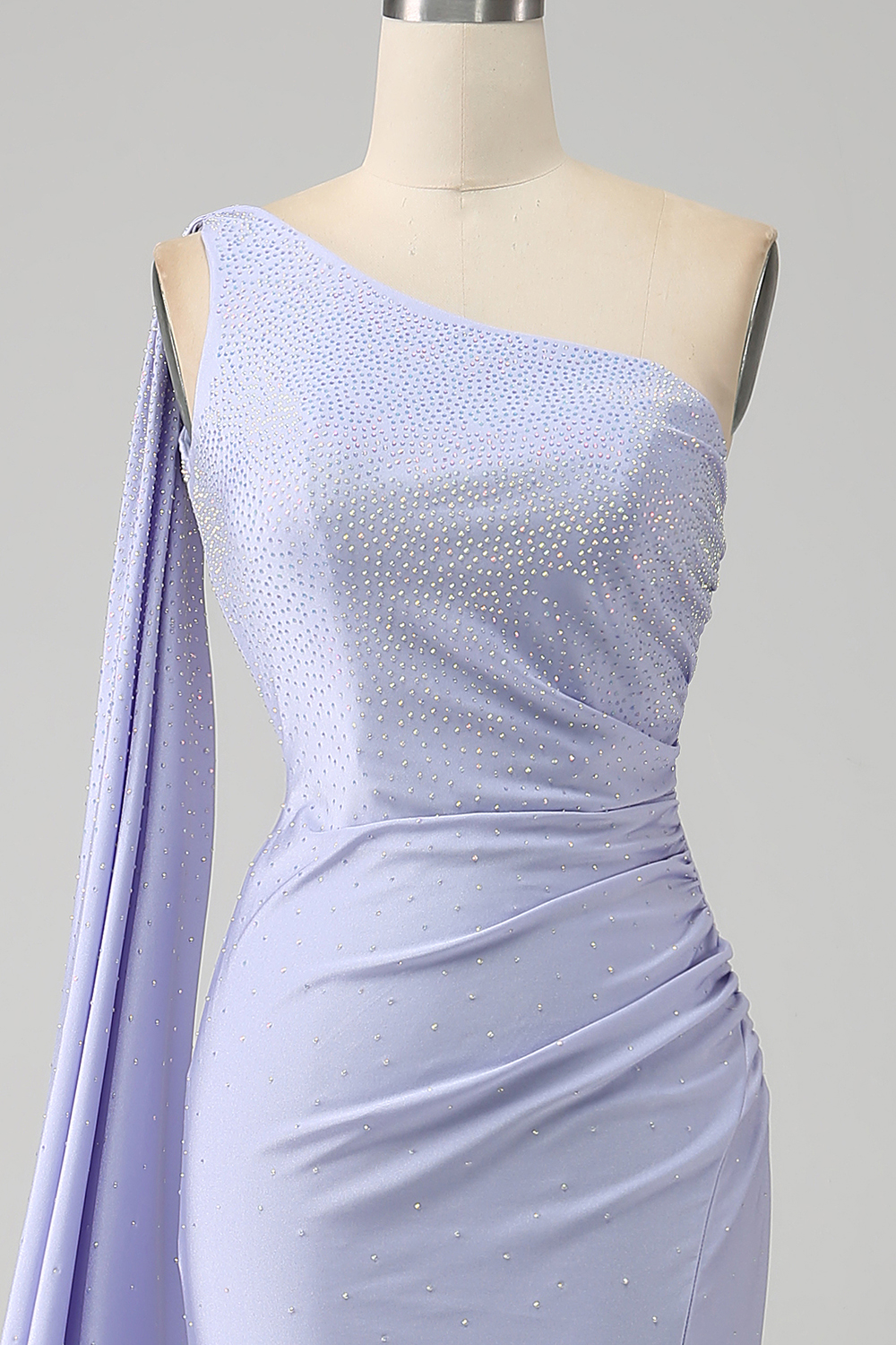 Glitter Lilac Mermaid One Shoulder Long Beaded Prom Dress with Shawl