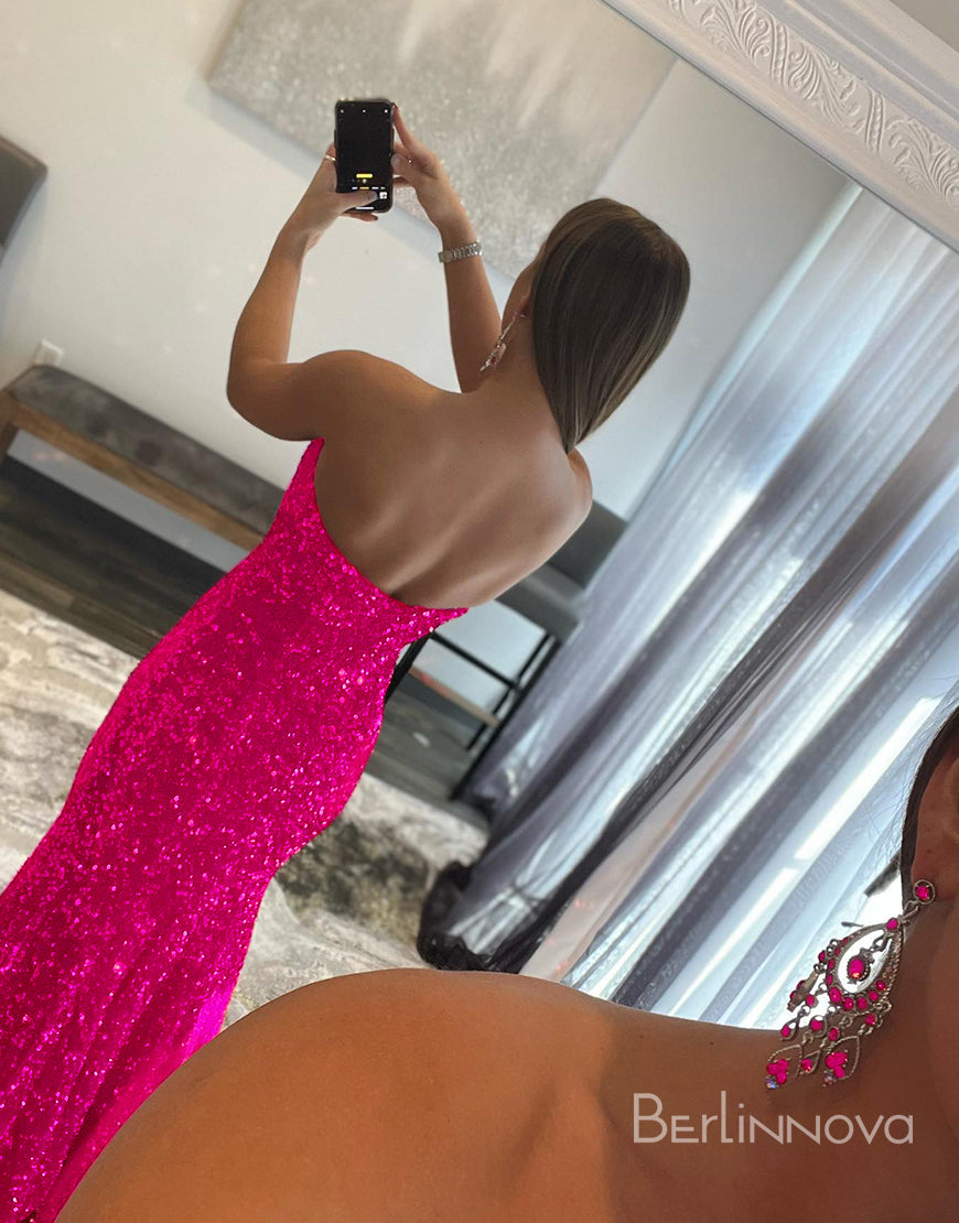Mermaid Glitter Off-the-Shoulder Backless Prom Dress With Sequins