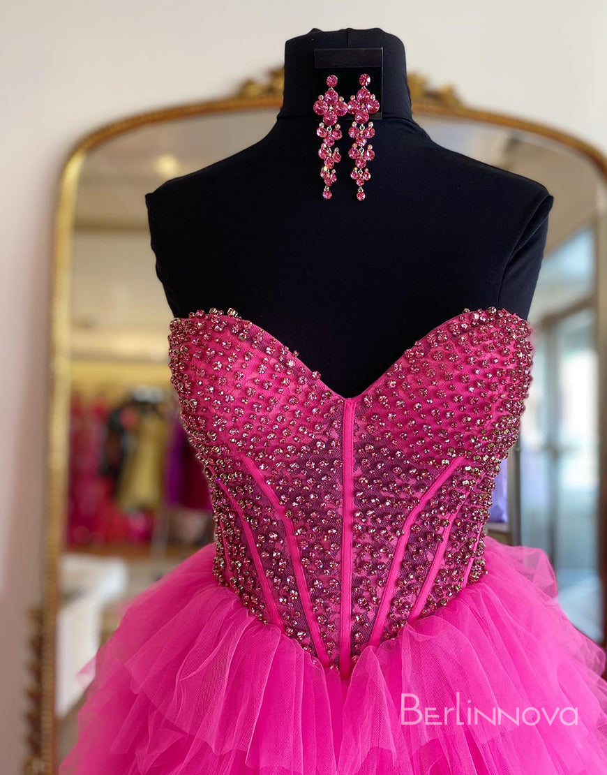 Sweetheart High-Low Beaded Long Prom Dress