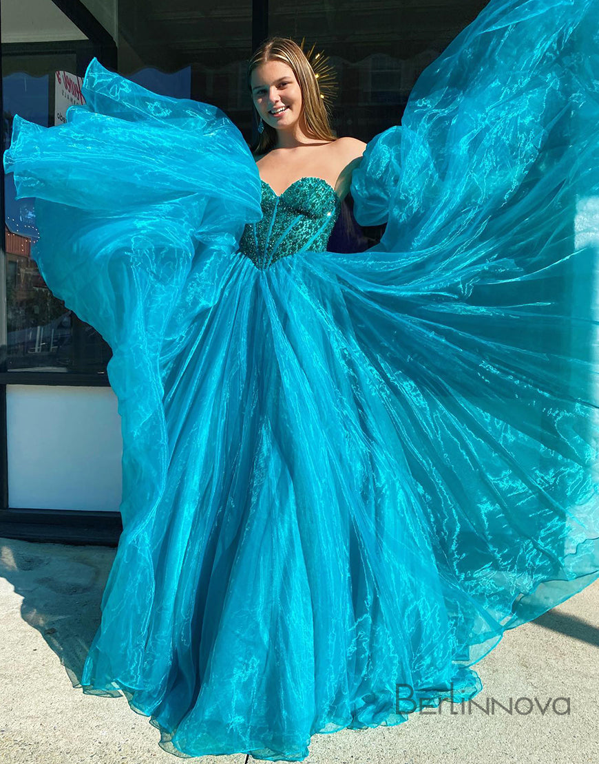 A-Line Blue Off-the-Shoulder Prom Dress