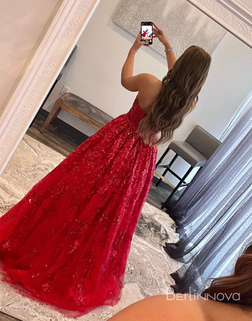 A-Line Sequin-Appliques Off-the-Shoulder Prom Dress