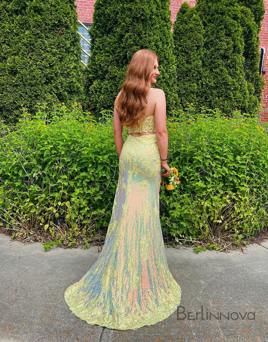 Sexy V Neck Spaghetti Straps Long Prom Dress With Appliques