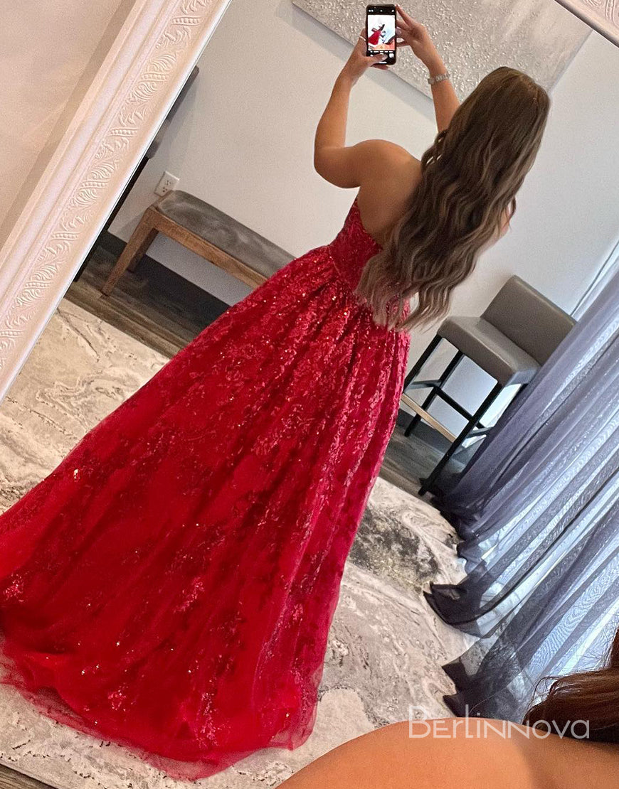 Sexy A-Line Strapless Pleating Long Prom Dress With Applique