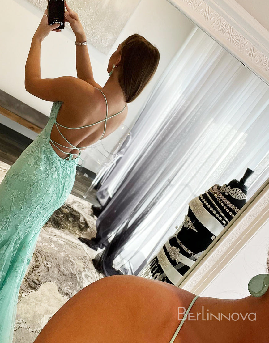 Mermaid Applique Long Prom Dress Backless Evening Dress