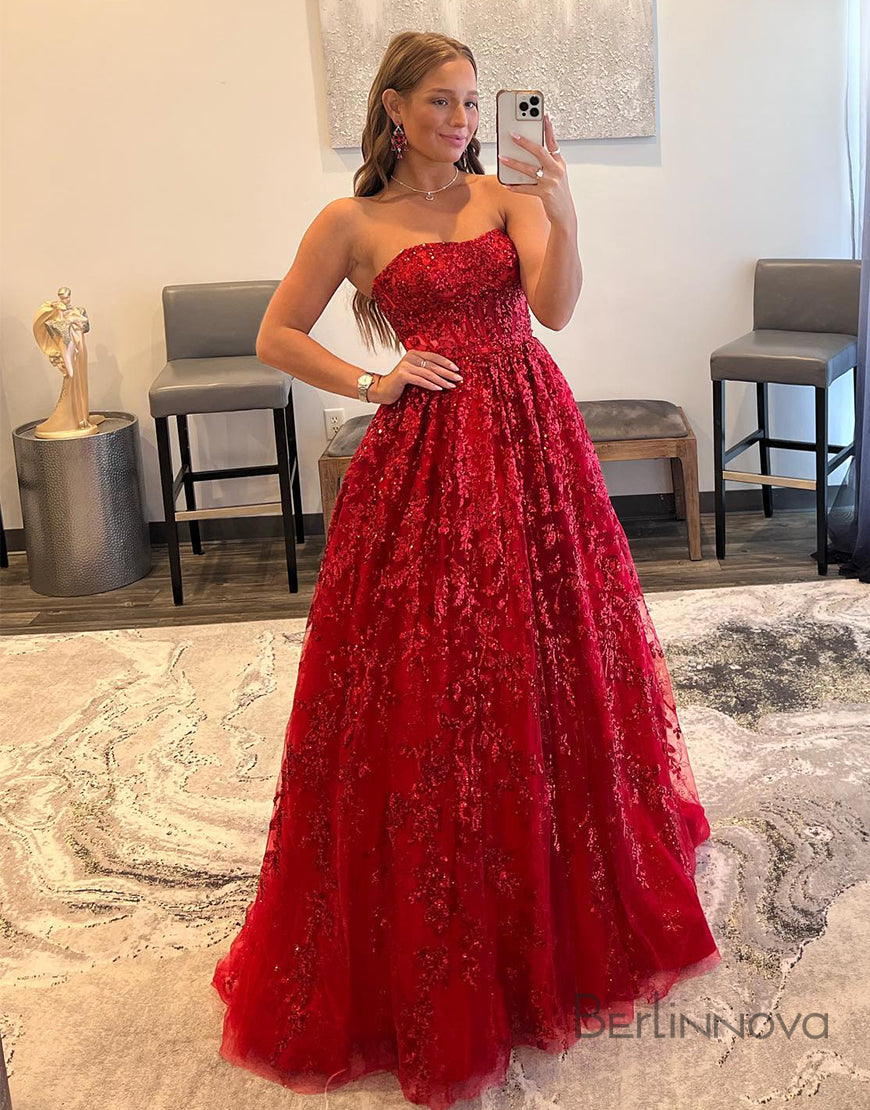A-Line Sequin-Appliques Off-the-Shoulder Prom Dress