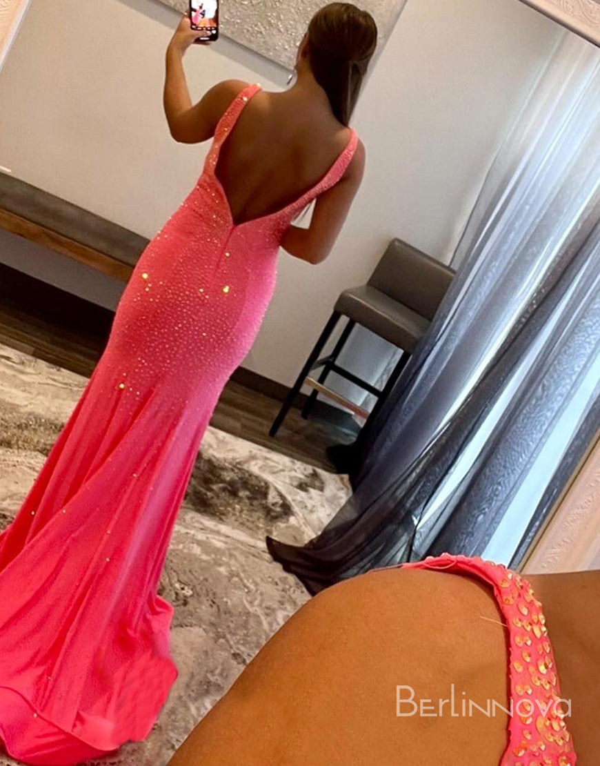 Mermaid Sexy V Neck Backless Long Prom Dress