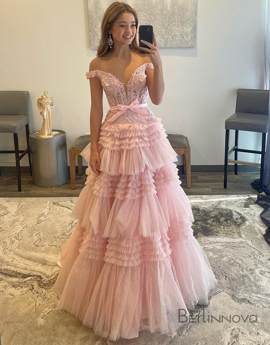 Sexy Pink A-Line Doric V Neck Long Prom Dress