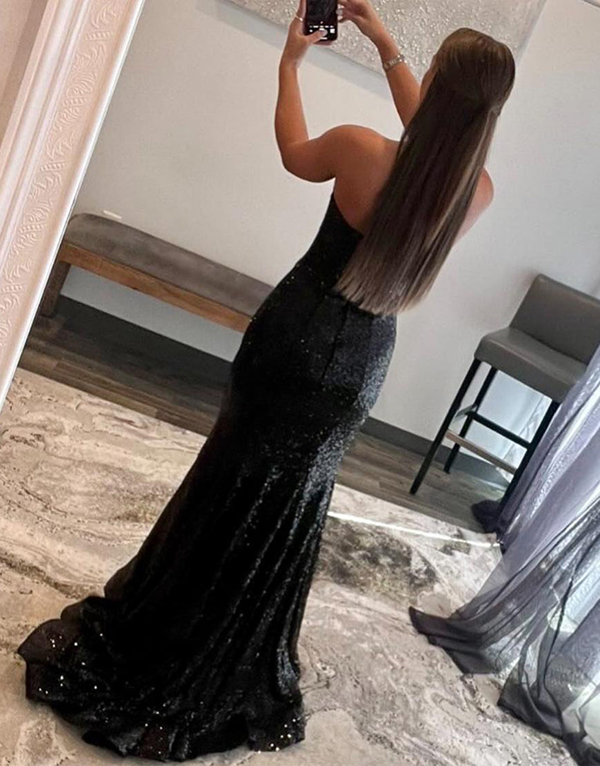 Sexy Off-the-Shoulder Mermaid Sequins Mesh Long Prom Dress