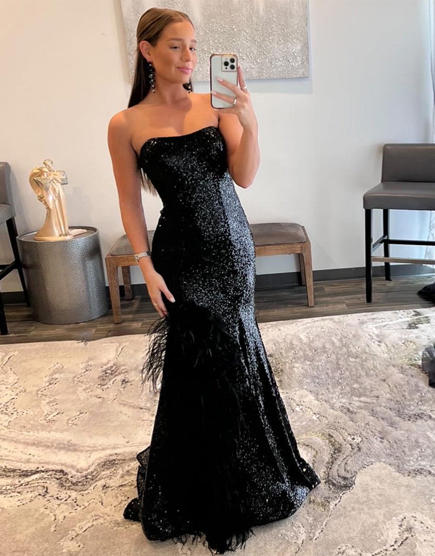 Sexy Off-the-Shoulder Mermaid Sequins Mesh Long Prom Dress