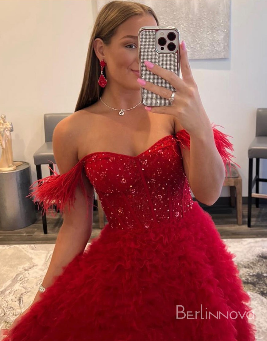 A-Line Elegant Off-the-Shoulder Long Prom Dress With Beading