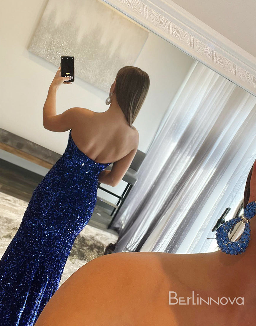 Mermaid Glitter Strapless Long Prom Dress With Sequins