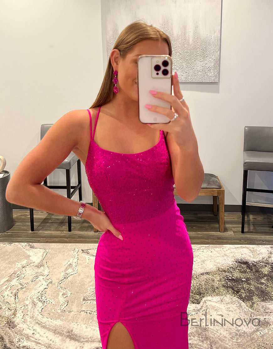 Sexy Halter Hot Pink Long Prom Dress
