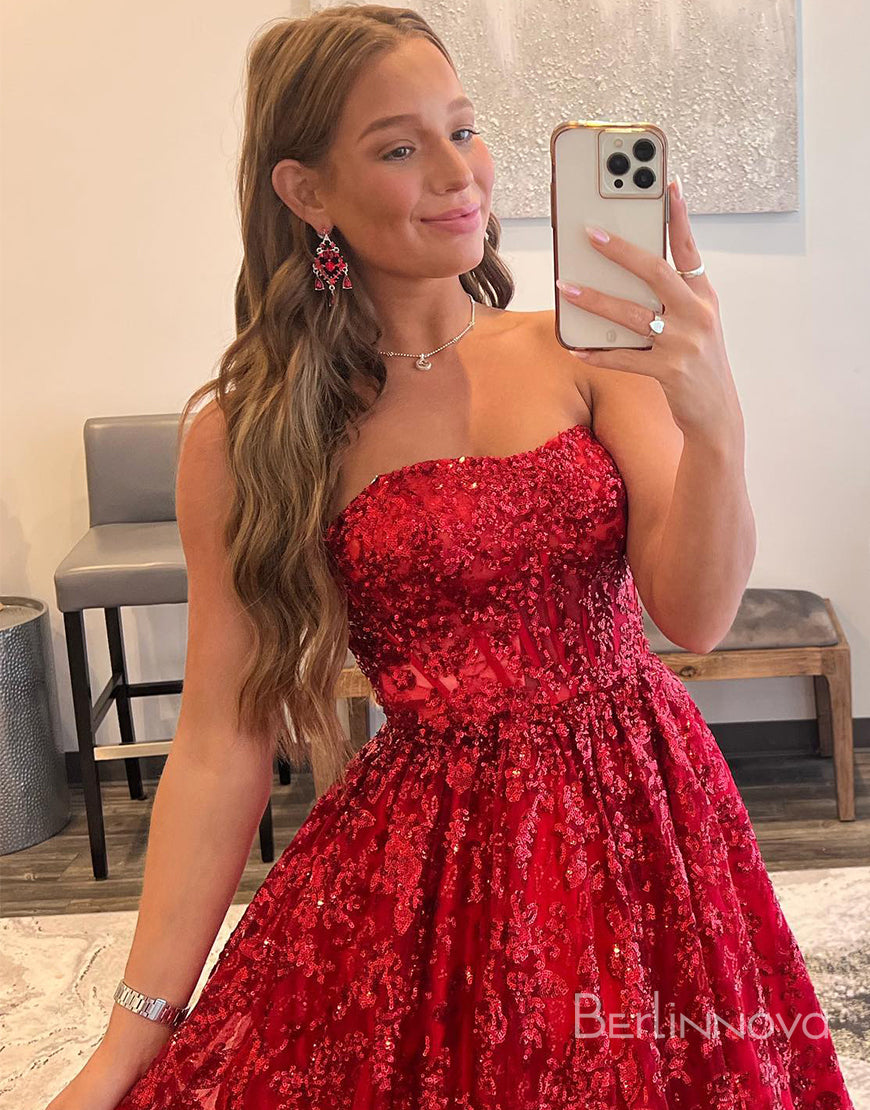 A-Line Sequin-Appliques Off-the-Shoulder Prom Dress