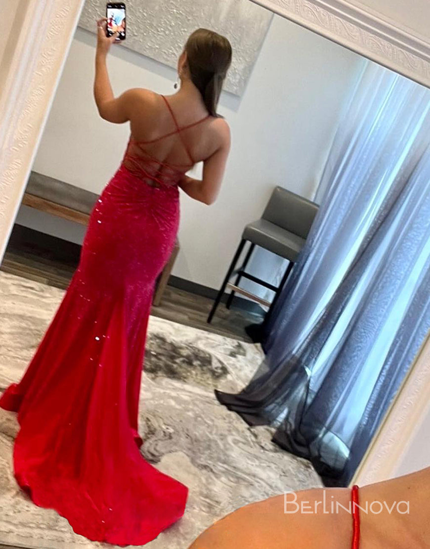 Flared V-neck Spaghetti Straps Long Prom Dress