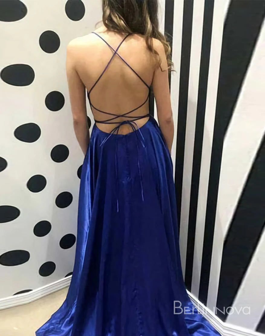 A-Line Royal Blue Prom Dress Side Split Evening Dress