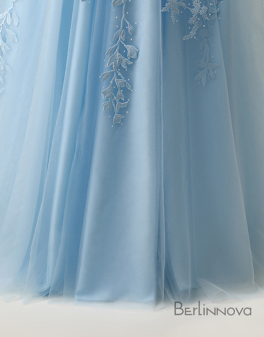 Light Blue Prom Dress Spaghetti Straps Long Evening Dress