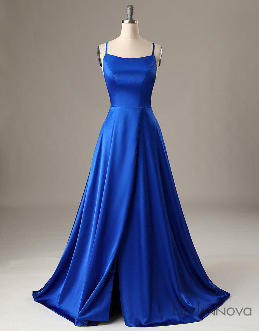 A-Line Royal Blue Prom Dress Side Split Evening Dress