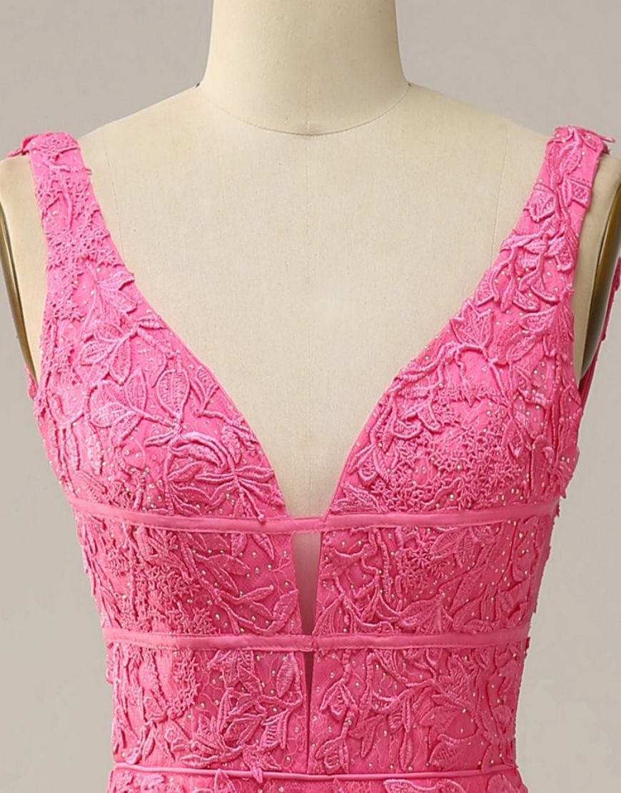 Sexy Mermaid V Neck Pink Prom Dress With Appliques