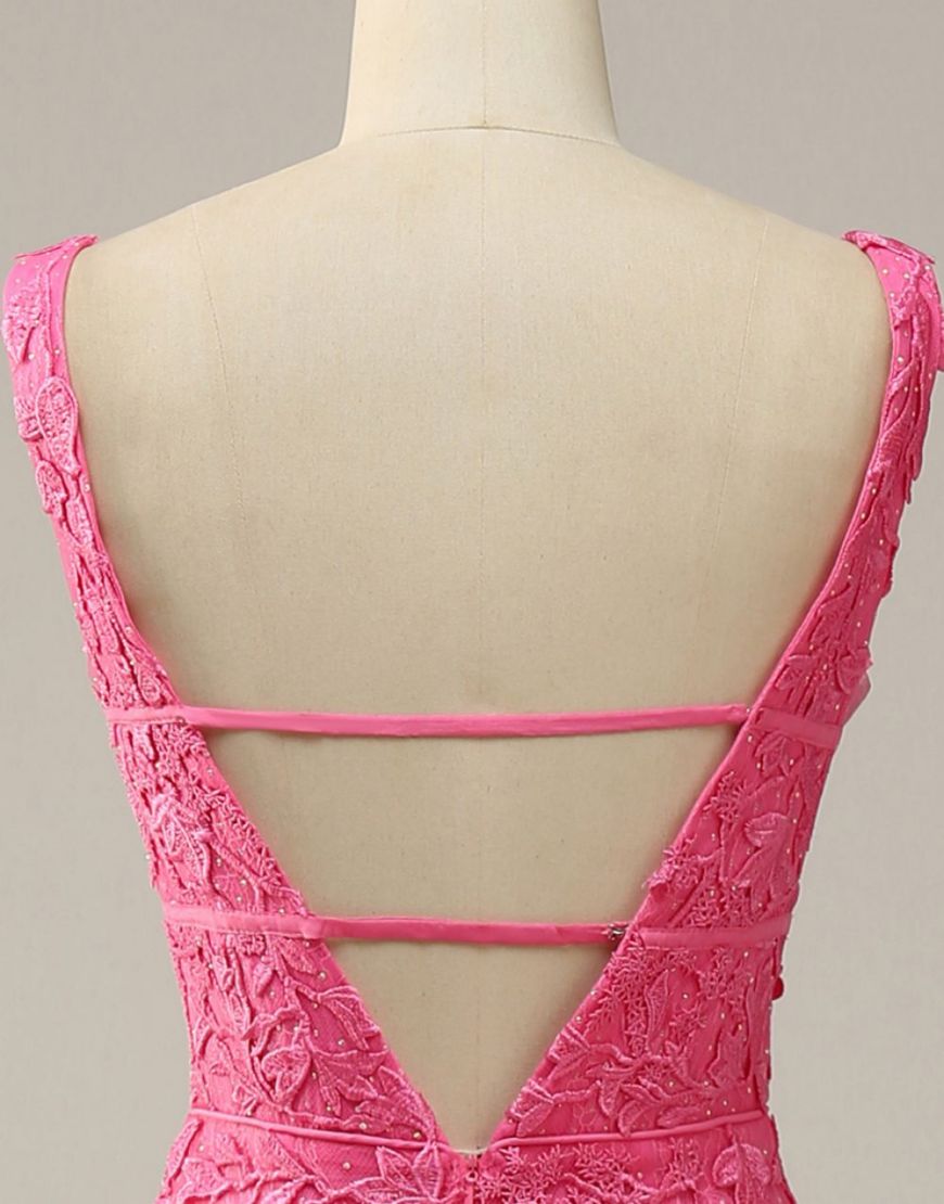 Sexy Mermaid V Neck Pink Prom Dress With Appliques