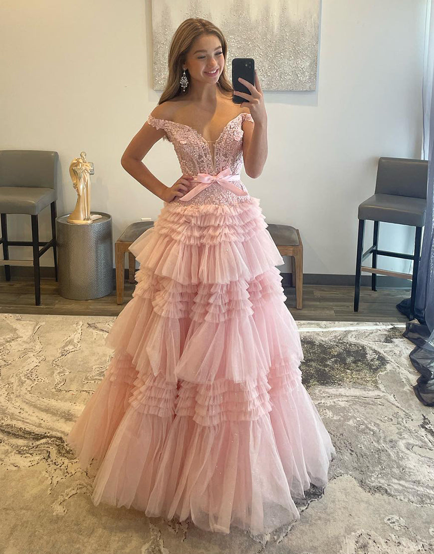 Sexy Pink A-Line Doric V Neck Long Prom Dress