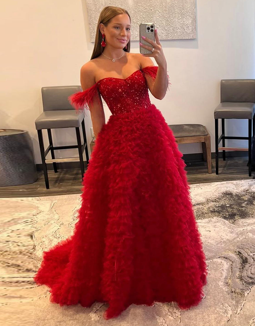 A-Line Elegant Off-the-Shoulder Long Prom Dress With Beading
