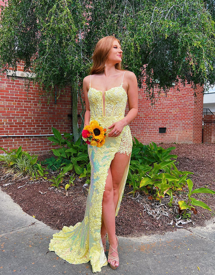 Sexy V Neck Spaghetti Straps Long Prom Dress With Appliques