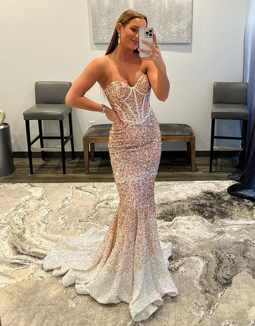 Mermaid Sexy Glitter One-Shoulder Long Prom Dress With Sequins