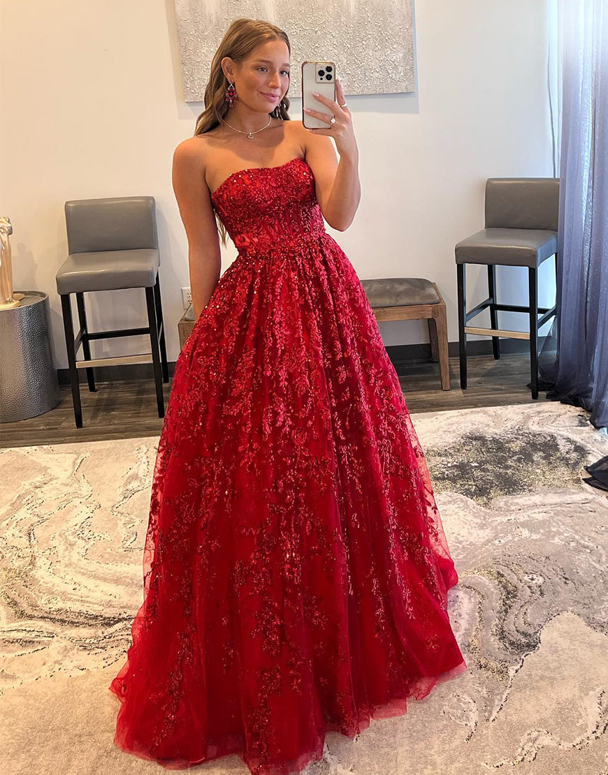 A-Line Sequin-Appliques Off-the-Shoulder Prom Dress
