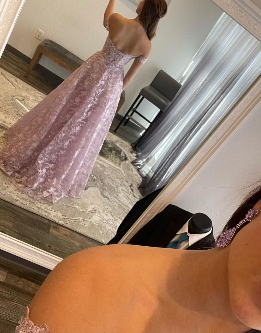 A-Line Off The Shoulder Long Prom Dress With Sequin