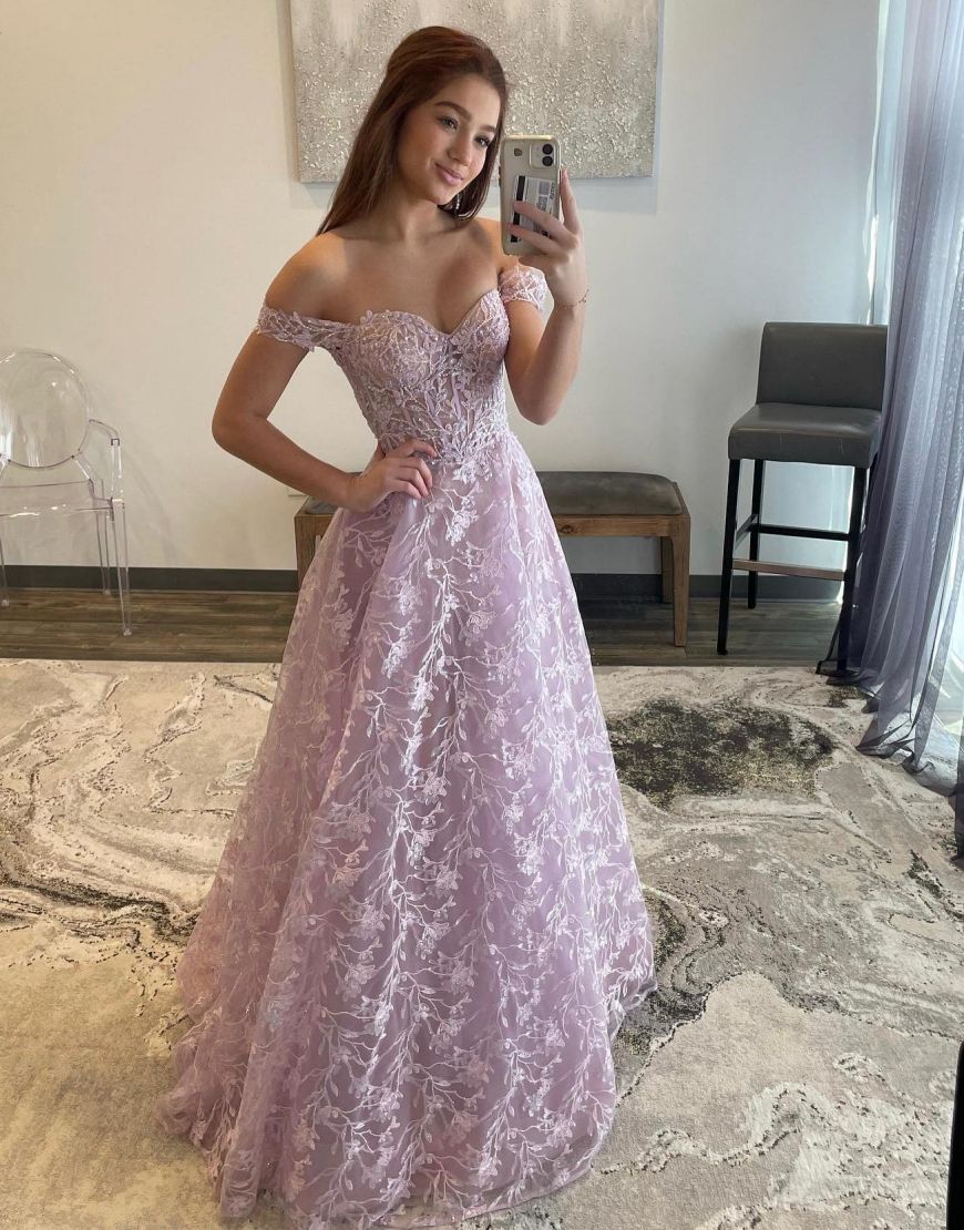 A-Line Off The Shoulder Long Prom Dress With Sequin