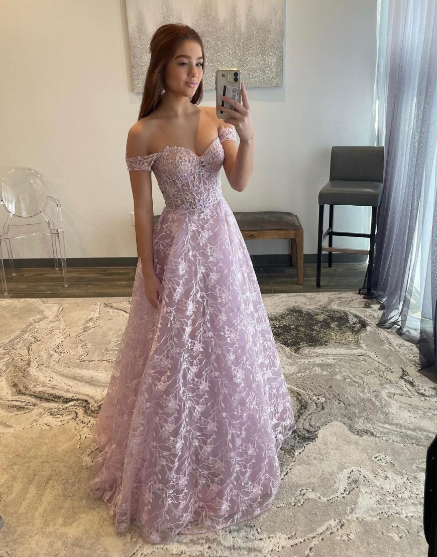 A-Line Off The Shoulder Long Prom Dress With Sequin