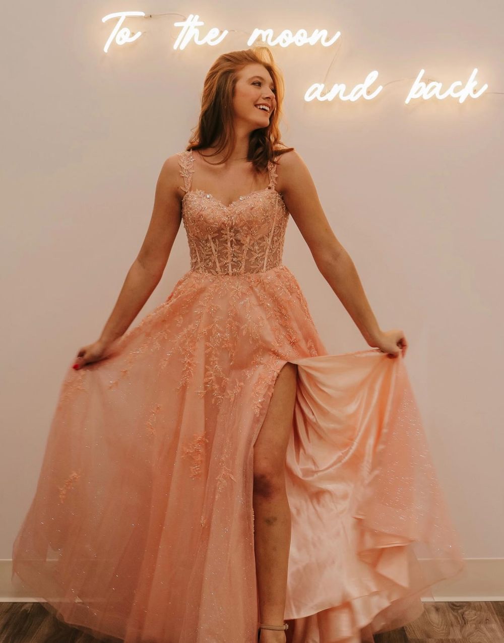 A-Line Spaghetti Straps Prom Dress With Beading and Appliques