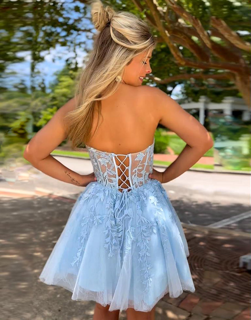 Fuchsia A-Line Sweetheart Short Lace Homecoming Dress