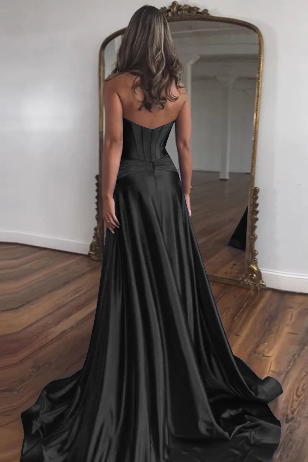 Royal Blue Sweetheart Zipper Back Long Satin Prom Dress With Split