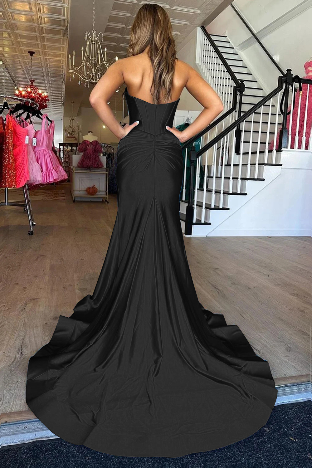 Mermaid Sweetheart Zipper Back Long Satin Prom Dress With Slit