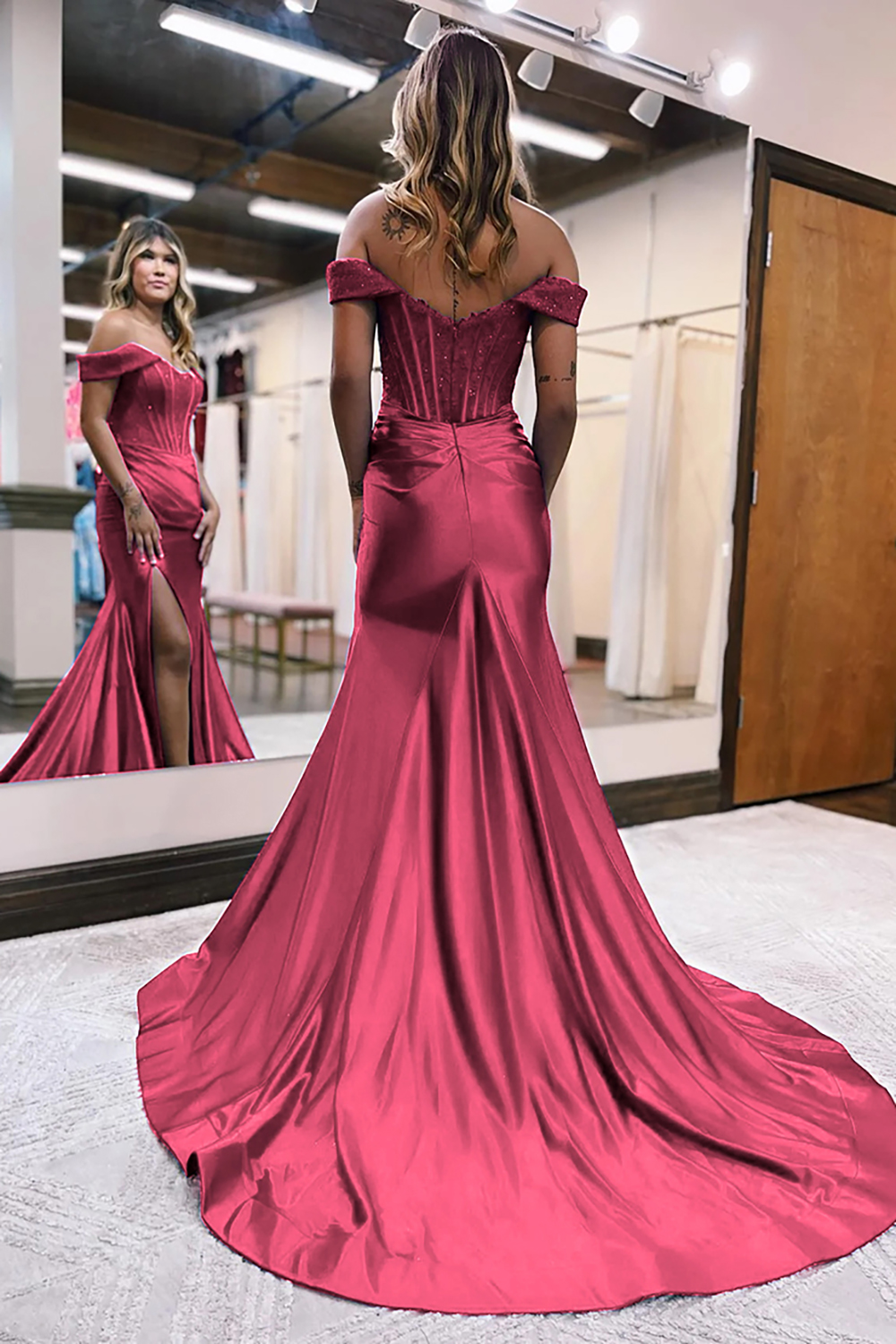 Mermaid Off The Shoulder Court Train Long Dress With Split