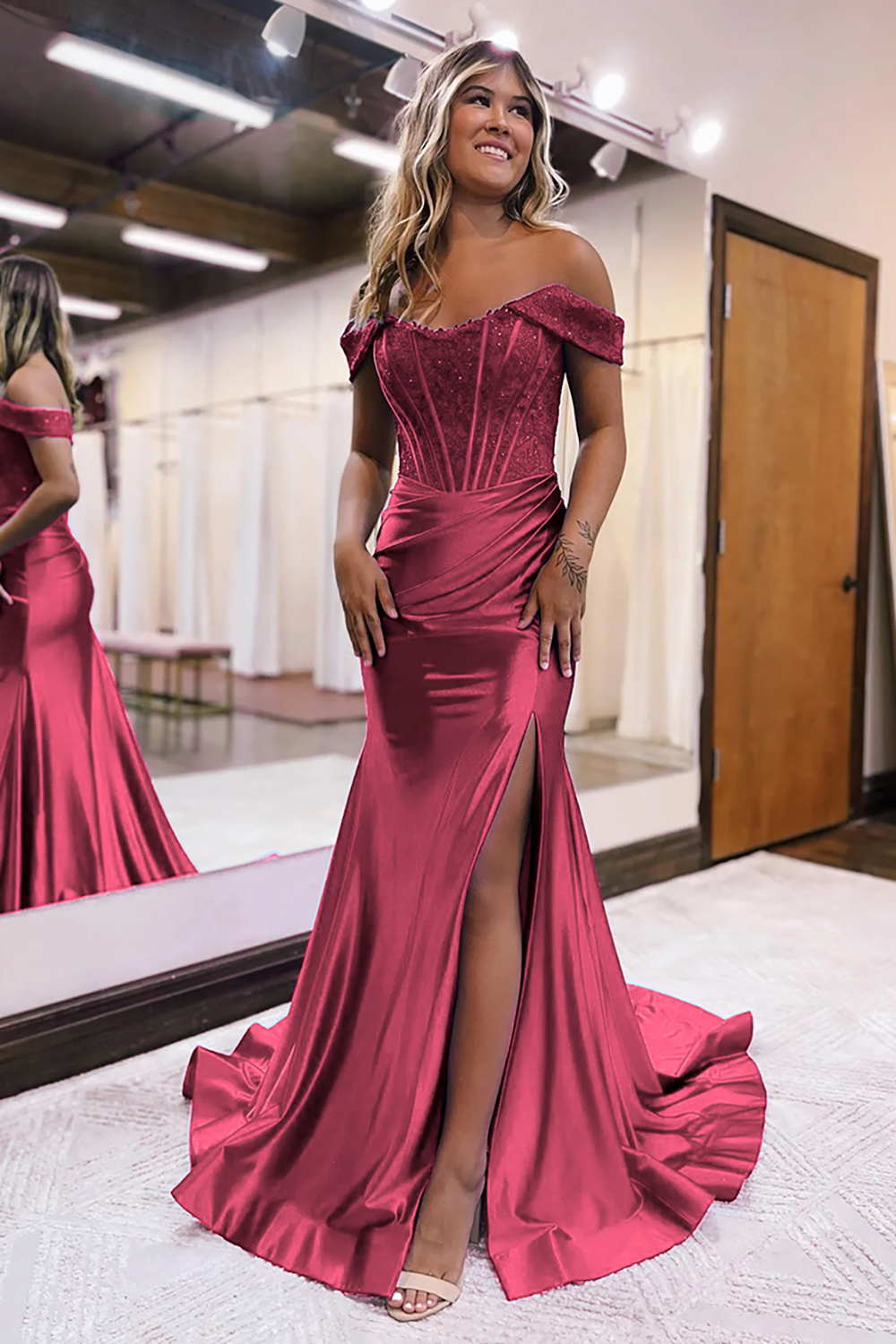 Mermaid Off The Shoulder Court Train Long Dress With Split