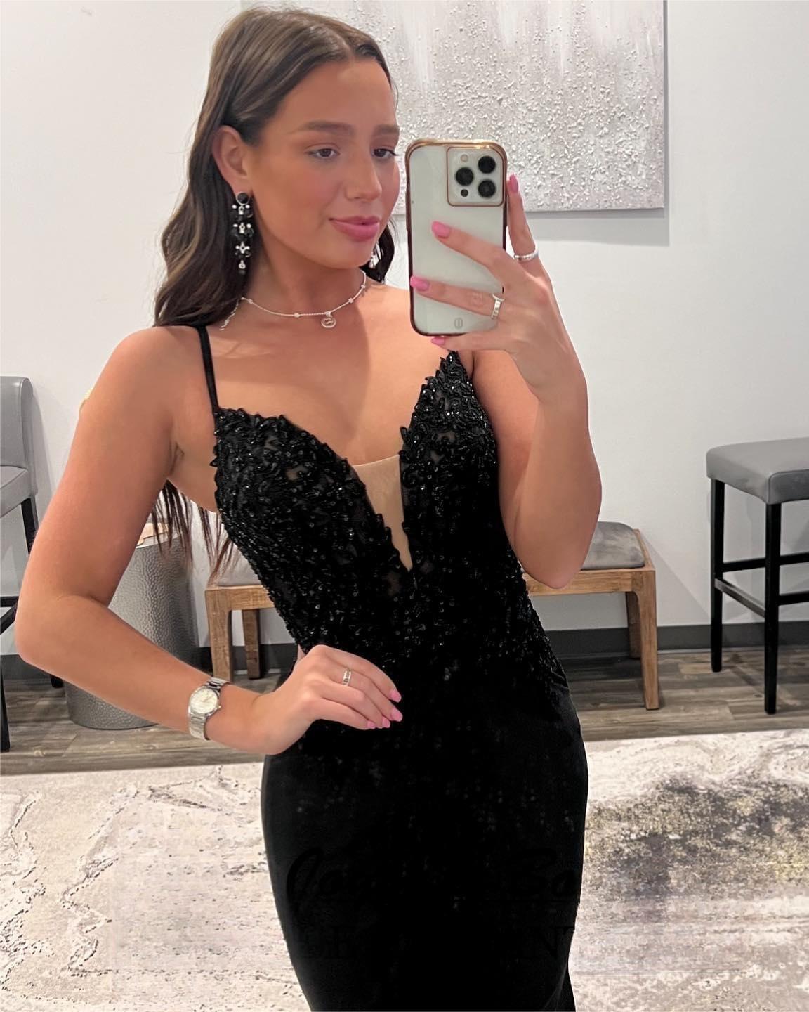 Black Mermaid Spaghetti Straps Prom Dress With Beading