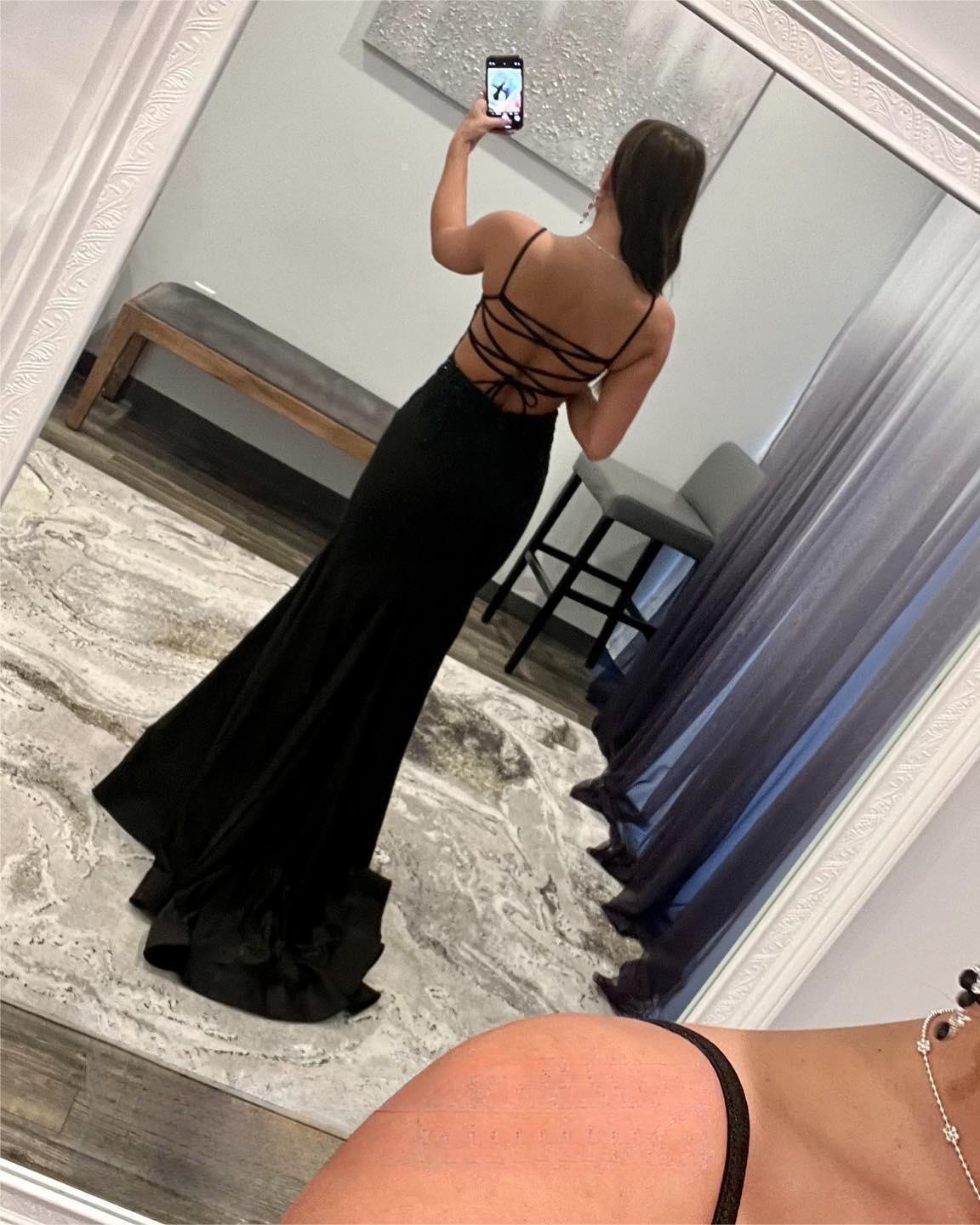 Black Mermaid Spaghetti Straps Prom Dress With Beading