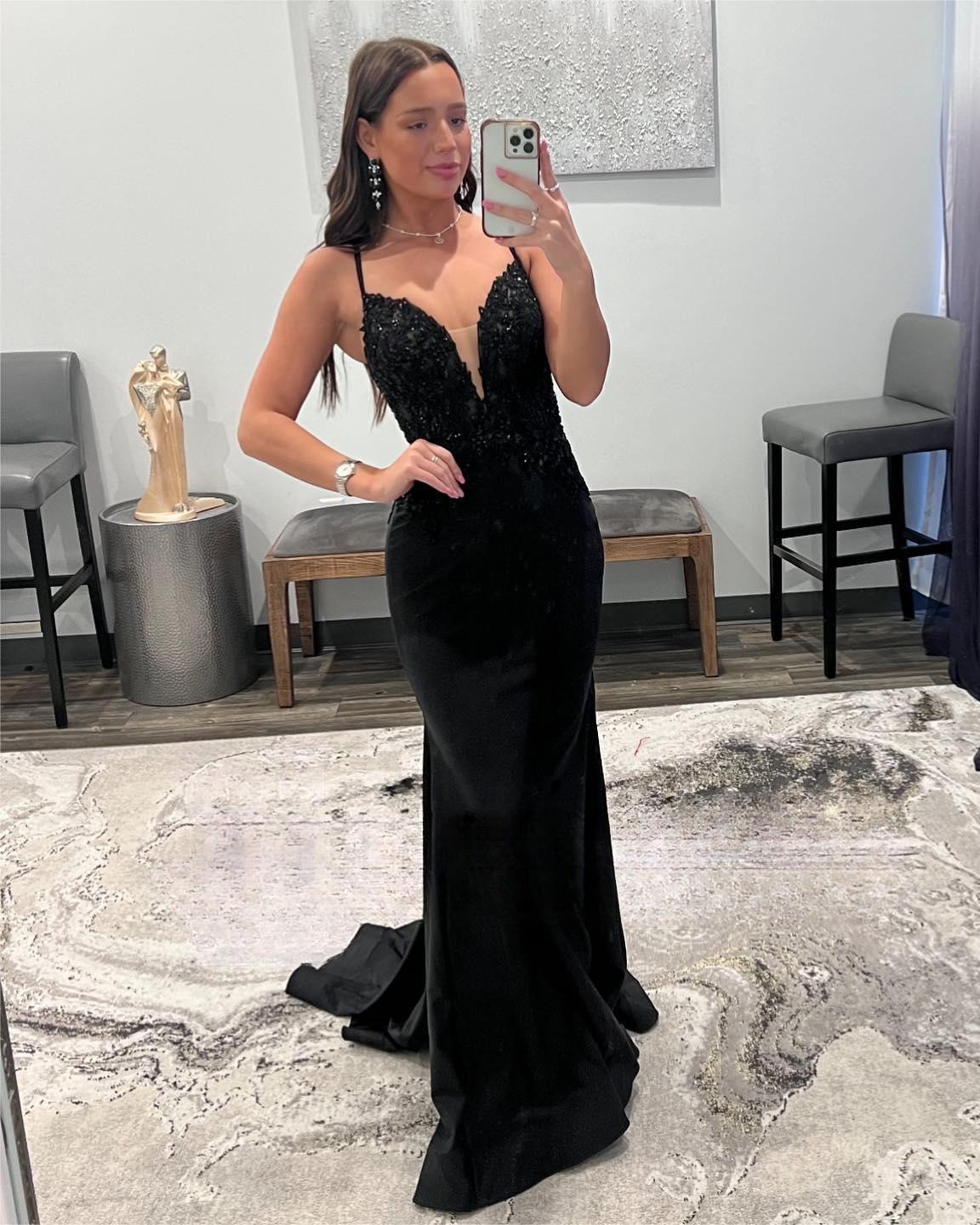 Black Mermaid Spaghetti Straps Prom Dress With Beading