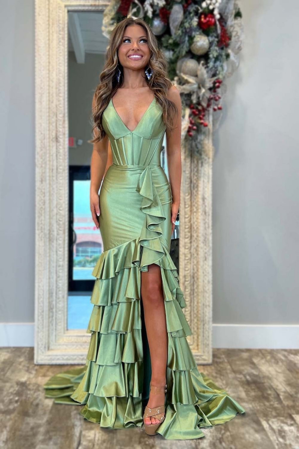 Bodycon Slit Prom Dress with Ruffle Skirt