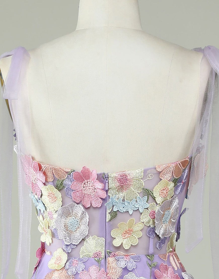 Charming A-Line Tea Length Party Dress With Embroidery Flowers