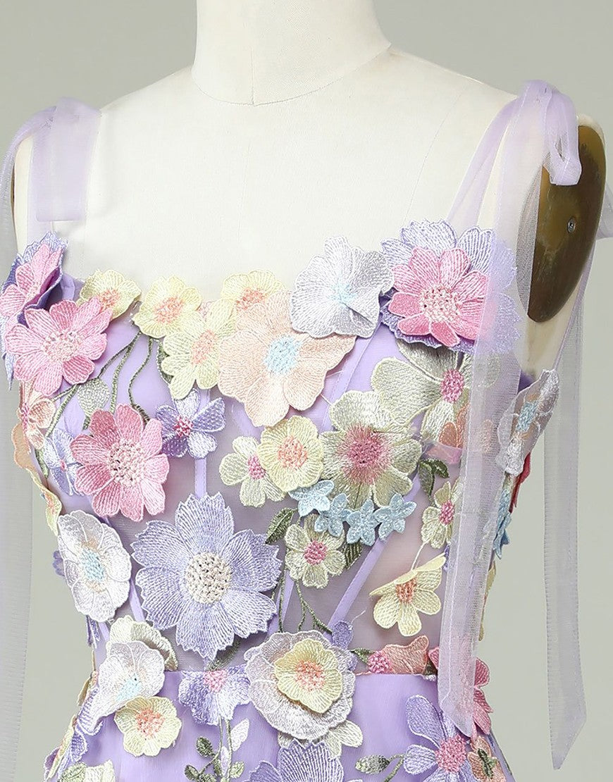 Charming A-Line Tea Length Party Dress With Embroidery Flowers