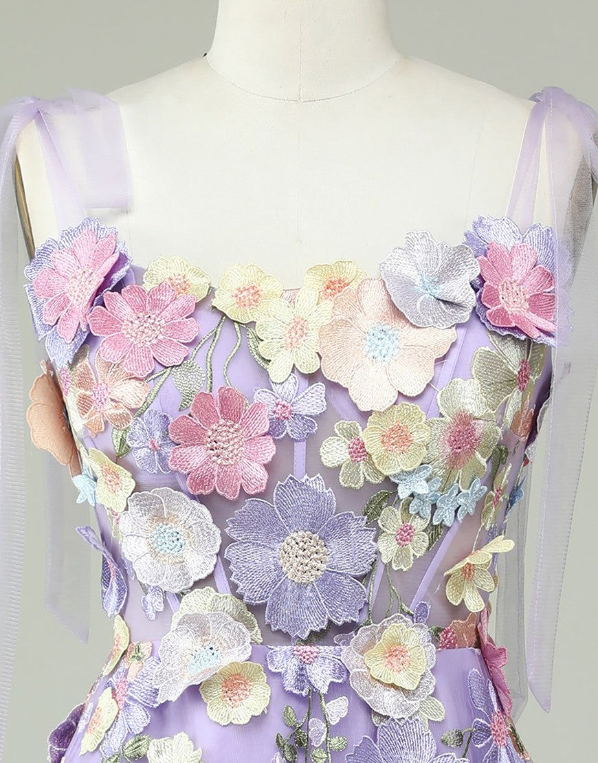 Charming A-Line Tea Length Party Dress With Embroidery Flowers