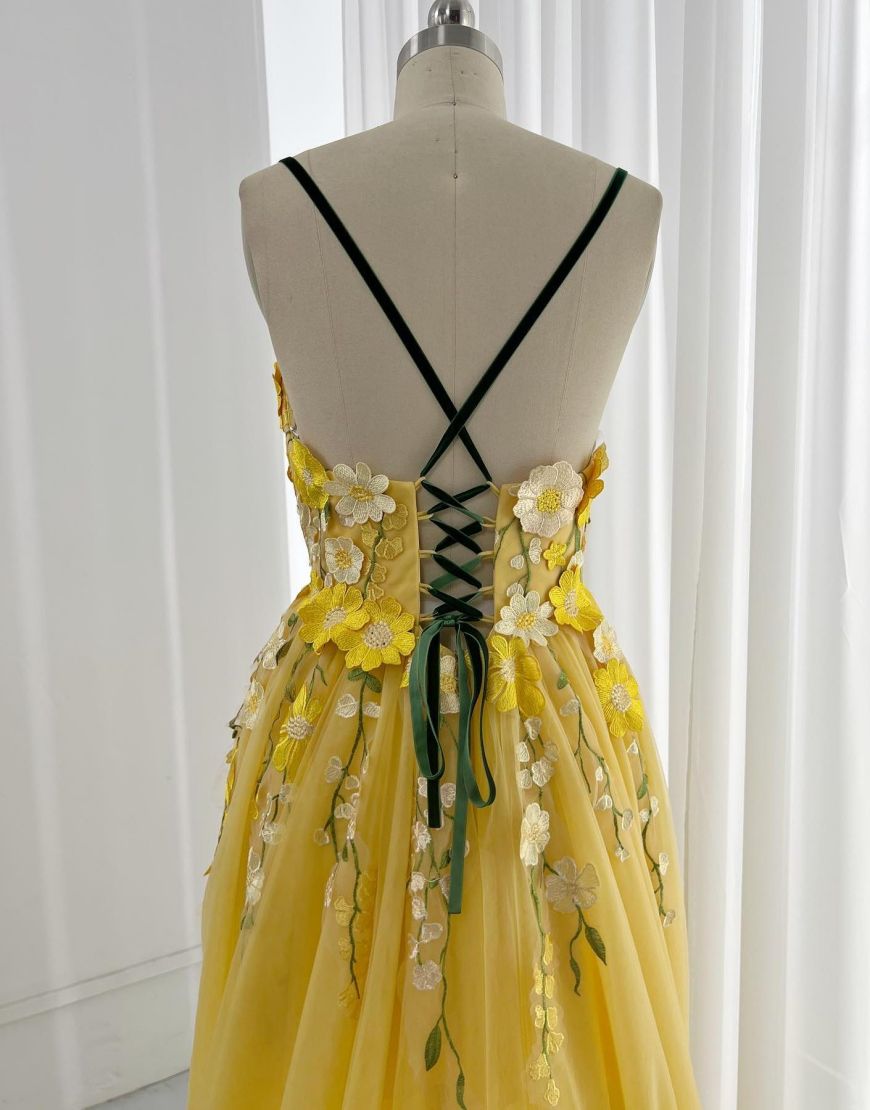 Charming A-line Corset Back Long Party Dress With Embroidery Flowers